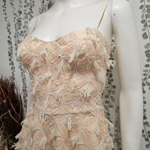 NWOT Dress the Population Sequin Fringe Dress Size XS Cream - Picture 7 of 12